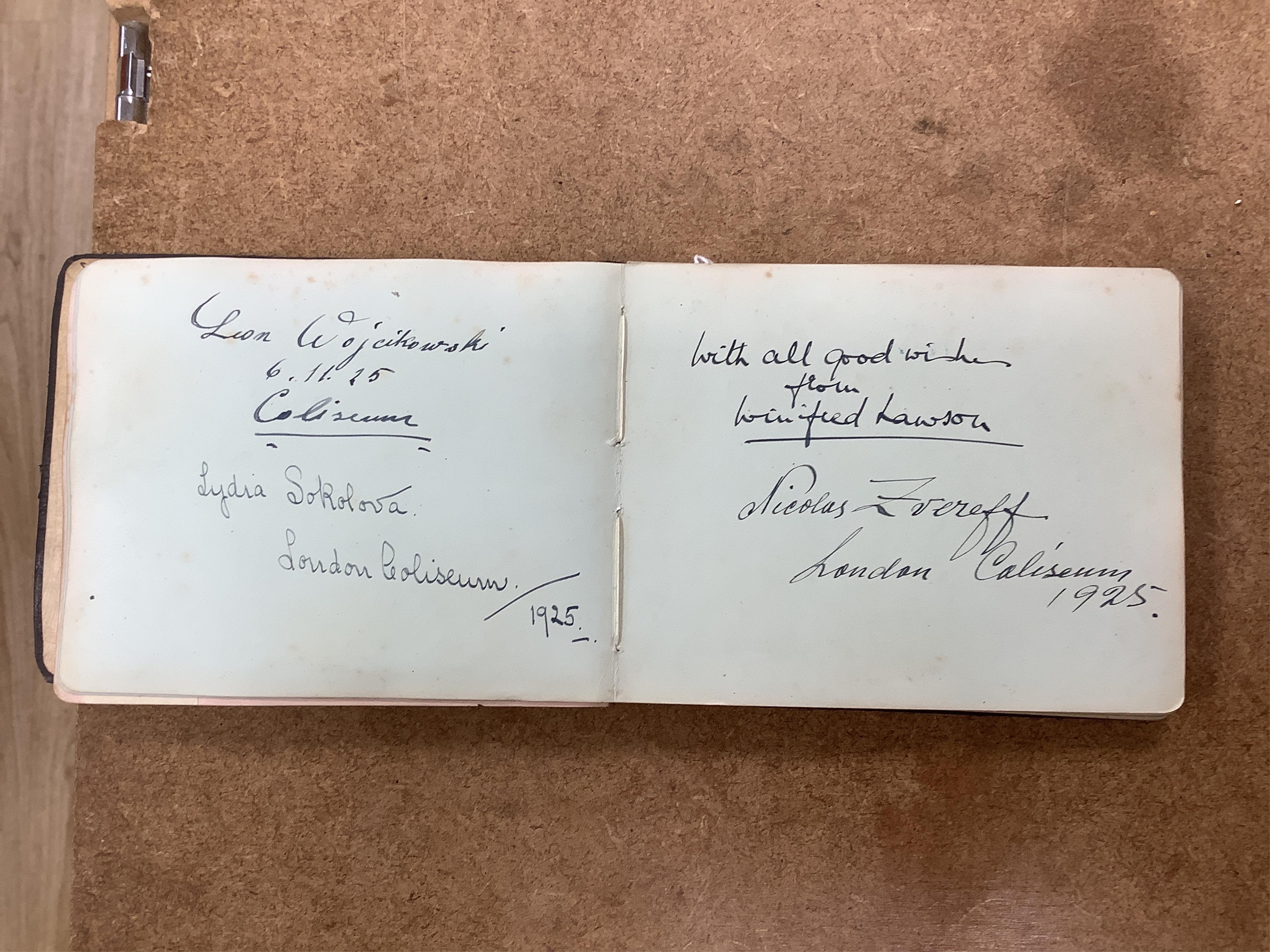 A mid 1920s autograph album containing signatures from the world of classical music, collected by Joan Wynn Reeves, daughter of the violinist and conductor Herbert Wynn Reeves, including a hand written letter from Sir Ed